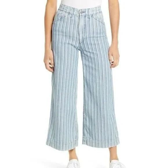 AG Adriano Goldschmied Women's Rosie High Waist Crop Wide Leg Jeans Sz 32 Stripe - Picture 1 of 13